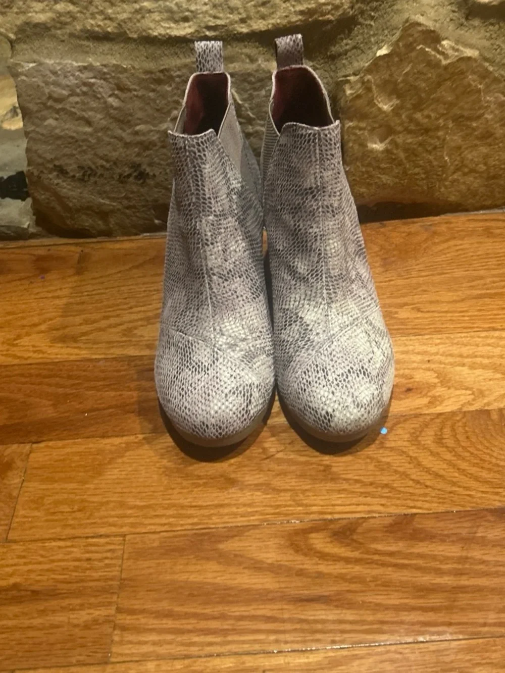 Toms Gray Snake-Print Wedge Booties
